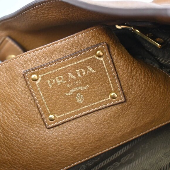 PRADA Logo Side Zip Shoulder Hand Tote Bag Leather Brown GHW - Picture 14 of 14
